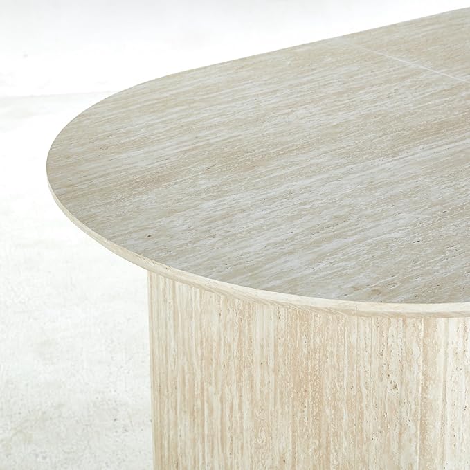 Ball & Cast 59.06"-90.55" Extendable Dining Table for 4-6,Modern Kitchen Oval Dinner Table with Removable Leaves Space Saving,Dining Room Table with Wood Strip Base for Kitchen Living Room,White Oak