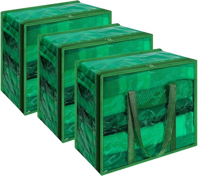 Vieshful Green 40L Clear Clothes Storage Bag Colorful Clothes Organizer with Zipper Vinyl Storage Bag for Comforter, Blanket, Bedding, Duvet, Transparent Moving Totes 3 Pack