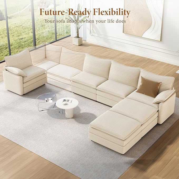 Vesgantti 135" U Shaped Modular Sectional Sofa, Oversized Cloud Couch with Ottoman Deep Seat Chenille Cloud Sofa, Large Sectional Couches Set for Living Room, Bedroom and Apartment, Blue | Sink-in Comfort, Height Adjustable, Easy Rearrangement, Extra-d...