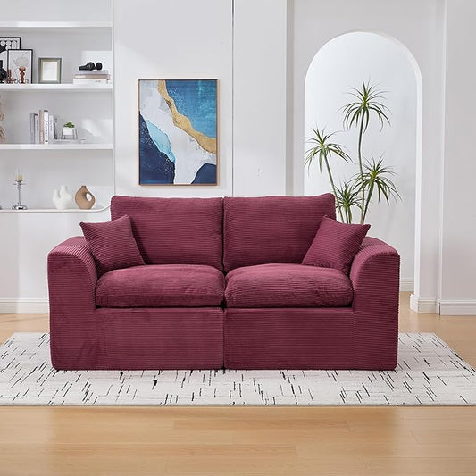 80.3" Cloud Loveseat Boneless Sofas for Living Room, 2 Seaters Modular Foam Cloud Sofa Couches, 2 Seat Compression Foam Couch with Toss Pillows, No Assembly Required