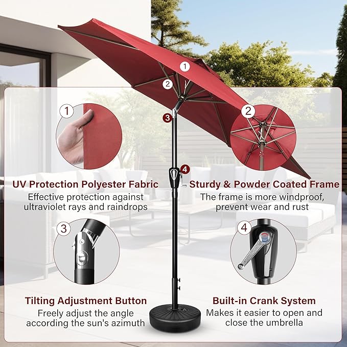 Simple Deluxe 2Pack 7.5ft Patio Umbrella Outdoor Table Market Yard Umbrella with Push Button Tilt/Crank, 6 Sturdy Ribs for Garden, Deck, Backyard, Pool, Red