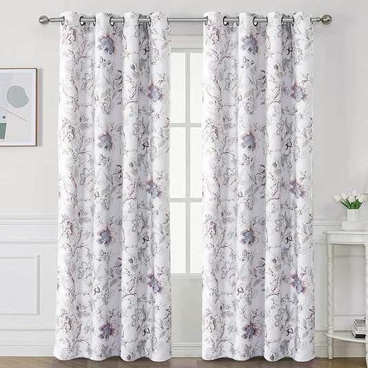 H.VERSAILTEX Blackout Curtains 84 Inch Length 2 Panels Set Floral Print Curtain Drapes for Living Room Thermal Insulated Grommet Window Curtains for Bedroom - Traditional Floral in Terracotta and Blue