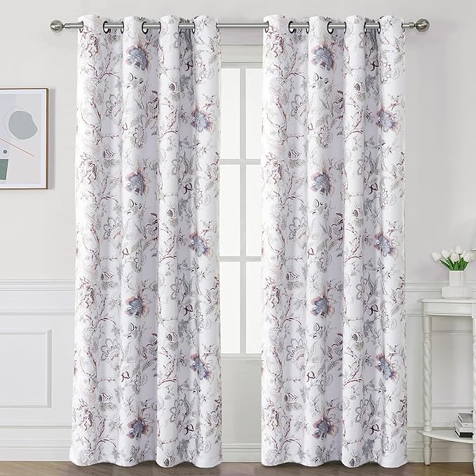 H.VERSAILTEX Blackout Curtains 108 Inch Length 2 Panels Set Floral Print Curtain Drapes for Living Room Thermal Insulated Grommet Window Curtain for Bedroom - Traditional Floral in Terracotta and Blue