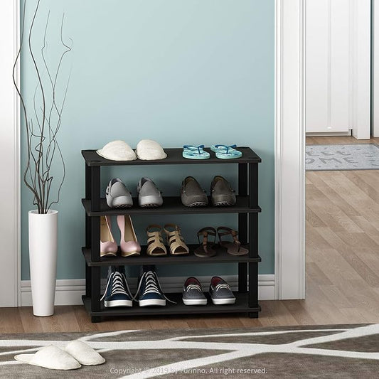 Furinno Turn-S-Tube 4-Tier Shoe Rack, Espresso/Black