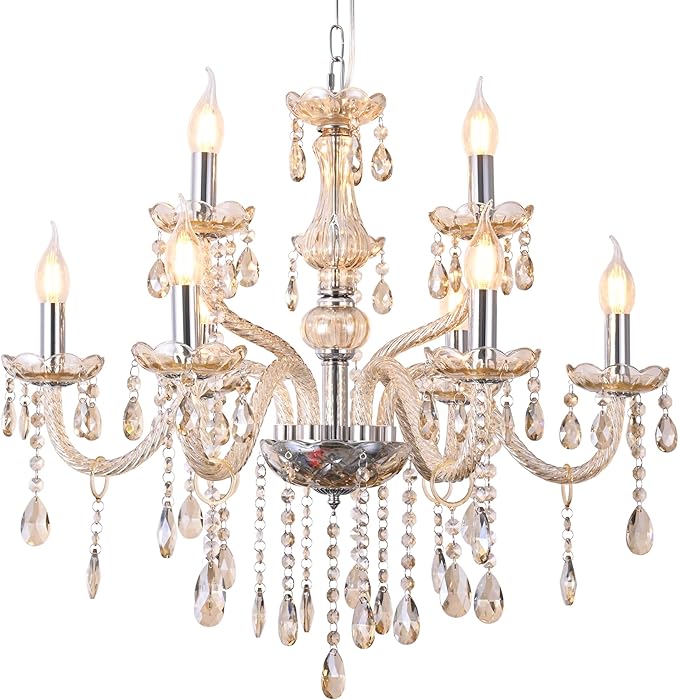 YYSHCHEN Luxury Cognac 9 Lights Crystal Chandeliers for Dining Room, Living Room,Bedroom 26.4"