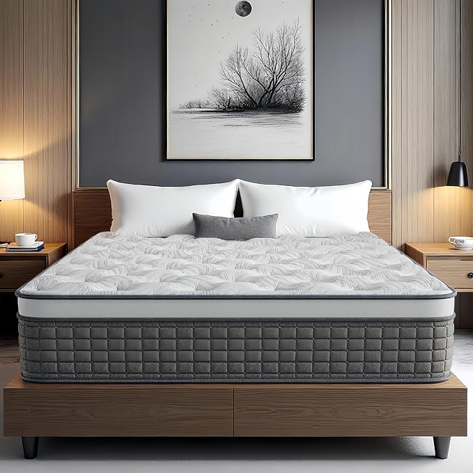 Nelaukoko Queen Mattress, 12 Inch Queen Size Hybrid Mattress with Memory Foam & Individually Wrapped Pocket Springs for Back Support, Medium-Firm, Motion Isolation, Edge Support, CertiPUR-US Certified