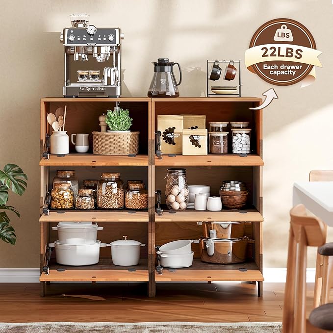 Sebastack Sideboard, Buffet Cabinet with 3 Storage Drawers, Easy Assembly Coffee Bar Cabinet, Wood Buffet Table for Kitchen, Dining Room, Bathroom, Beech and Basswood Color Combo (1 pcs)
