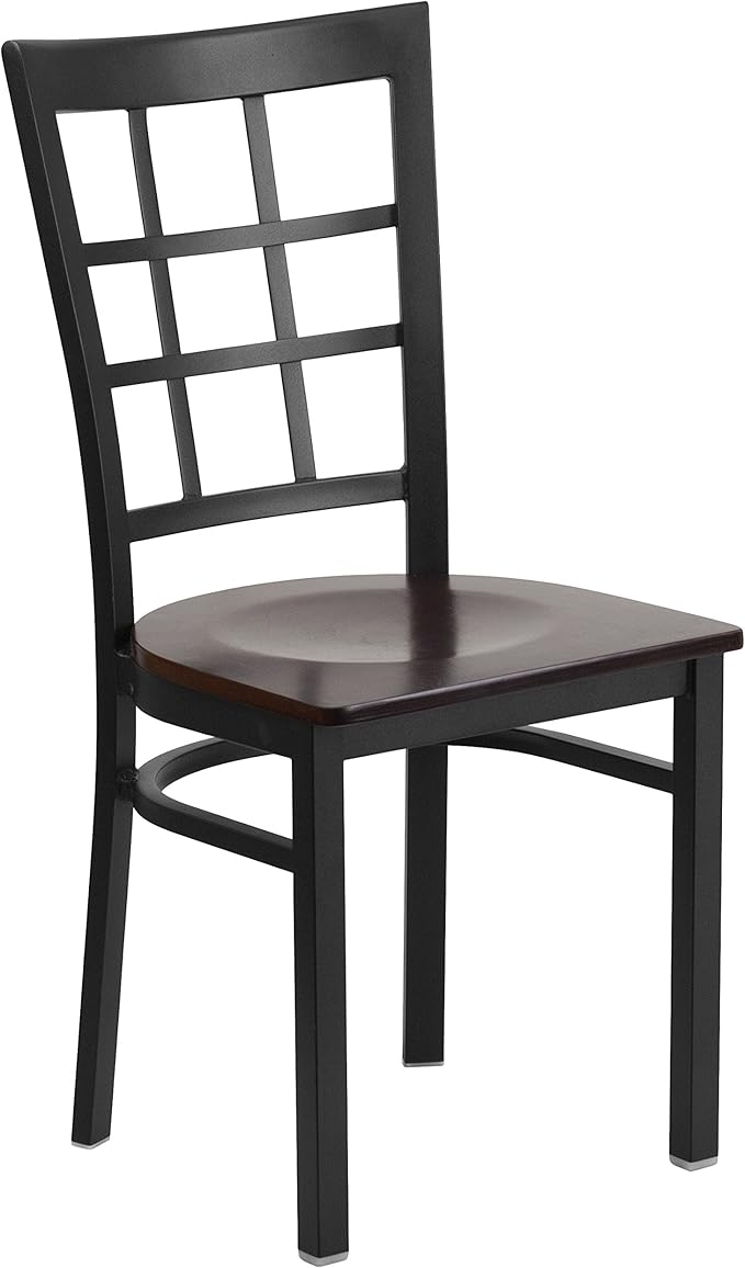 Flash Furniture HERCULES Series Black Window Back Metal Restaurant Chair - Walnut Wood Seat