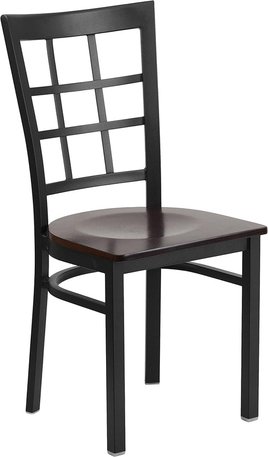 Flash Furniture HERCULES Series Black Window Back Metal Restaurant Chair - Walnut Wood Seat