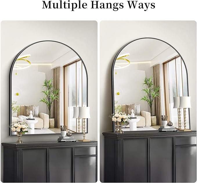 Black Arch Mirror, 36”x40” Black Mirror for Bathroom, Wide Arched Bathroom Mirror with Metal Wall Mounted Mirror for Bedroom Living Room Entryway Modern