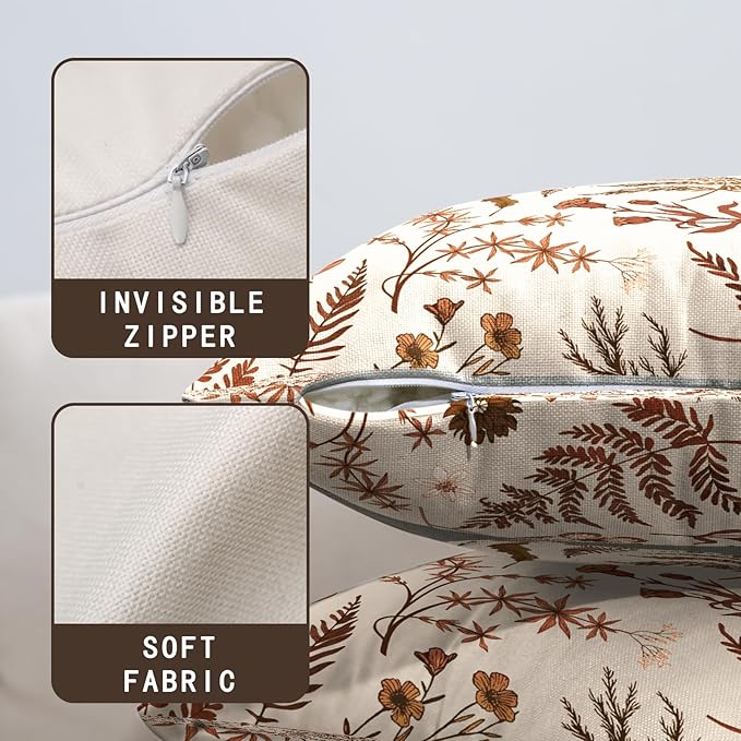 Burnt Orange Fall Floral Pillow Covers 24x24 Set of 2 Seasonal Autumn Wildflower Rustic Outdoor Throw Pillow Covers Thanksgiving Cushion Case for Farmhouse Living Room Decor