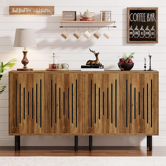 Tribesigns Set of 2 Sideboard Buffet with Storage, 59" Buffet Sideboard Cabinet with Adjustable Shelves, Accent Storage Cabinet for Living Room, Rustic Brown | Set of 2, with Storage
