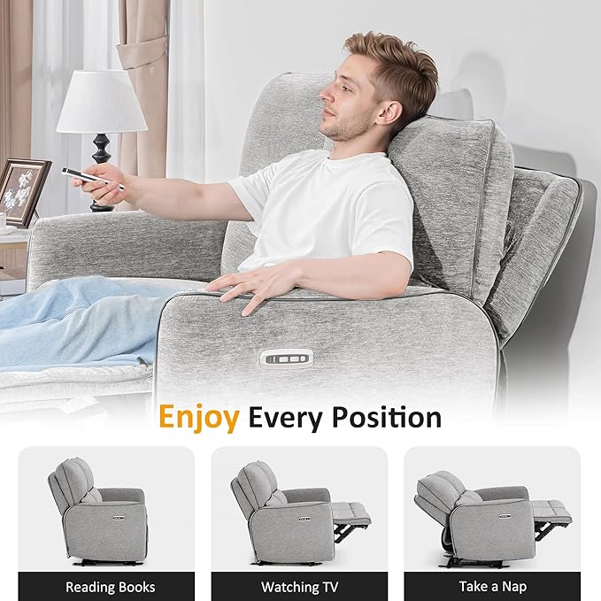 MCombo 60" Wall Hugger Power Loveseat Recliner Sofa with Adjustable Headrest, RV Reclining Loveseat with USB and Type C Charge Ports for Living Room 6924 (Light Grey, Loveseat)