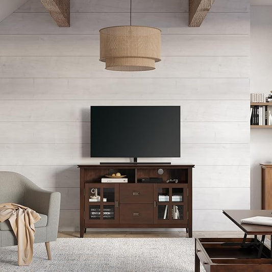 SIMPLIHOME Artisan SOLID WOOD 48 Inch Wide Contemporary TV Media Stand in Russet Brown for TVs up to 55 Inches, For the Living Room and Entertainment Center