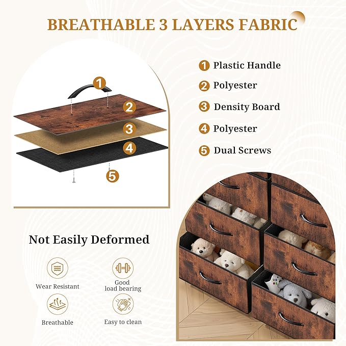 8-Drawer Fabric Dresser, Chest of Drawers Clothes Cabinet for Closet & Bedroom, Storage Organizer with Steel Frame for Entryway, Dorm, Living Room, Brown