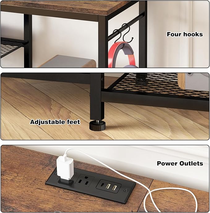 YGEOMER Entertainment Center for 55 50 45 43 40 32 Inch TVs, TV Stand with Power Outlet and Open Storage Shelves, TV Media Console Table for Living Room and Bedroom, Rustic Brown
