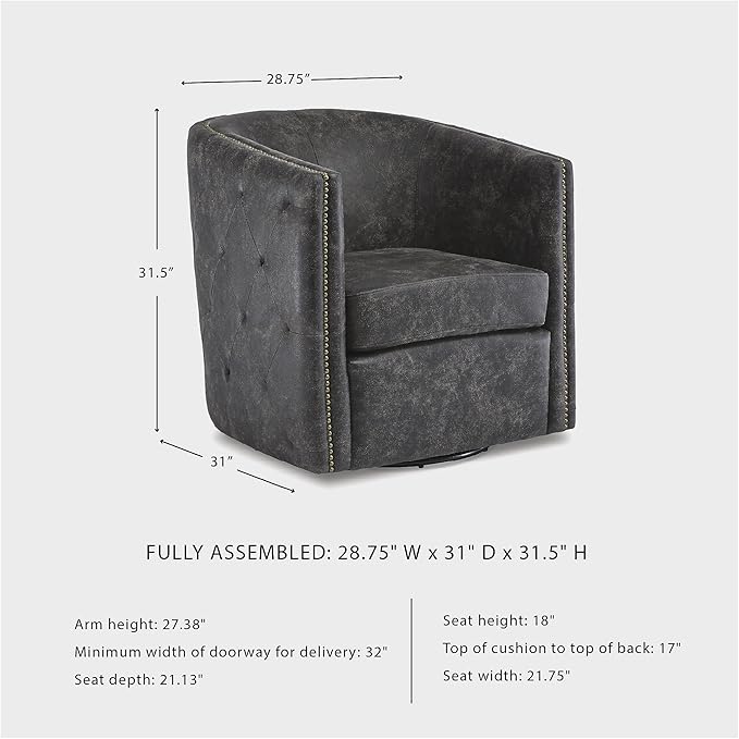 Signature Design by Ashley Brentlow Tufted Barrel Accent Swivel Chair, Distressed Black