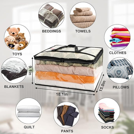 3Pack Clear Blanket Storage Bags, Vinyl Comforter Clothes Storage Closet Organizers and Storage Containers Moving Bags with Reinforced Handle for Bedding, Clothing, Comforters, Pillows, Toys,40L
