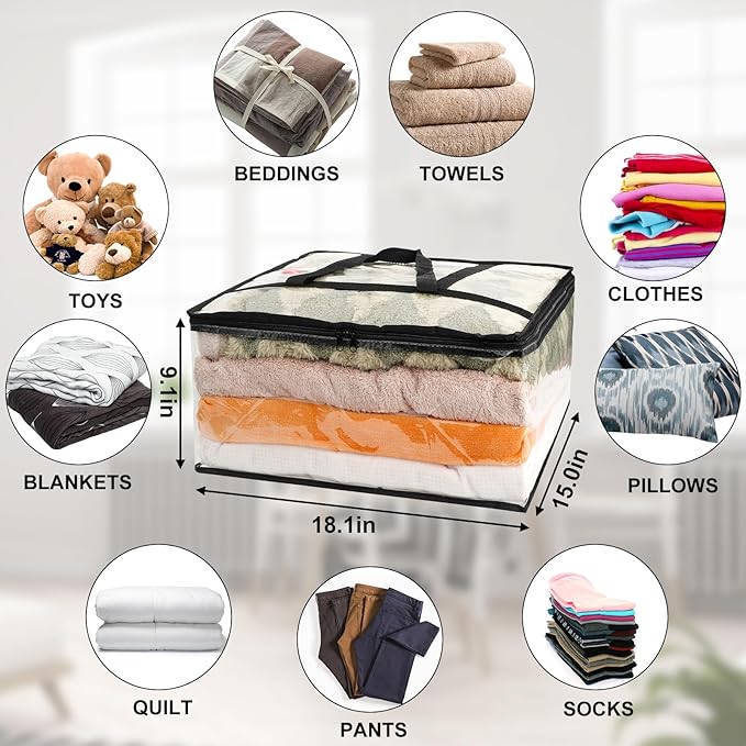 2Pack Clear Blanket Storage Bags, Vinyl Comforter Clothes Storage Closet Organizers and Storage Containers Moving Bags with Reinforced Handle for Bedding, Clothing, Comforters, Pillows, Toys,40L