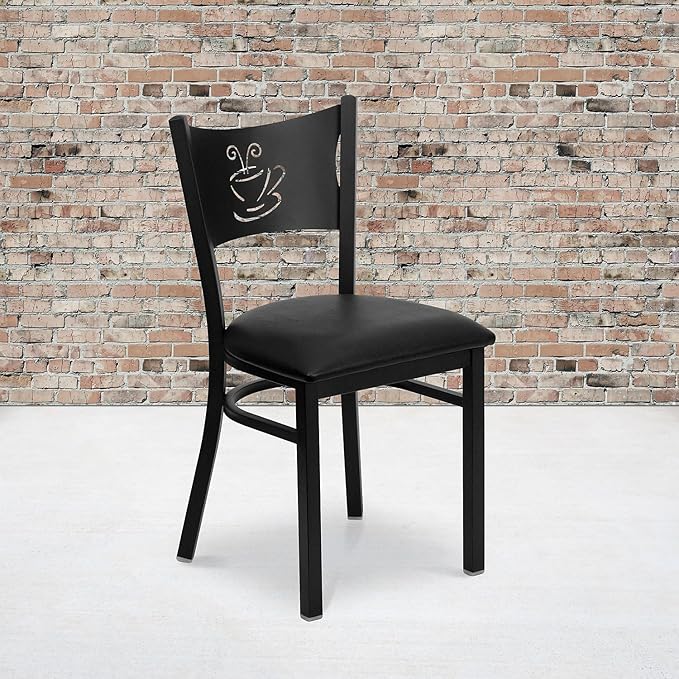 Flash Furniture 2 Pack HERCULES Series Black Coffee Back Metal Restaurant Chair - Black Vinyl Seat