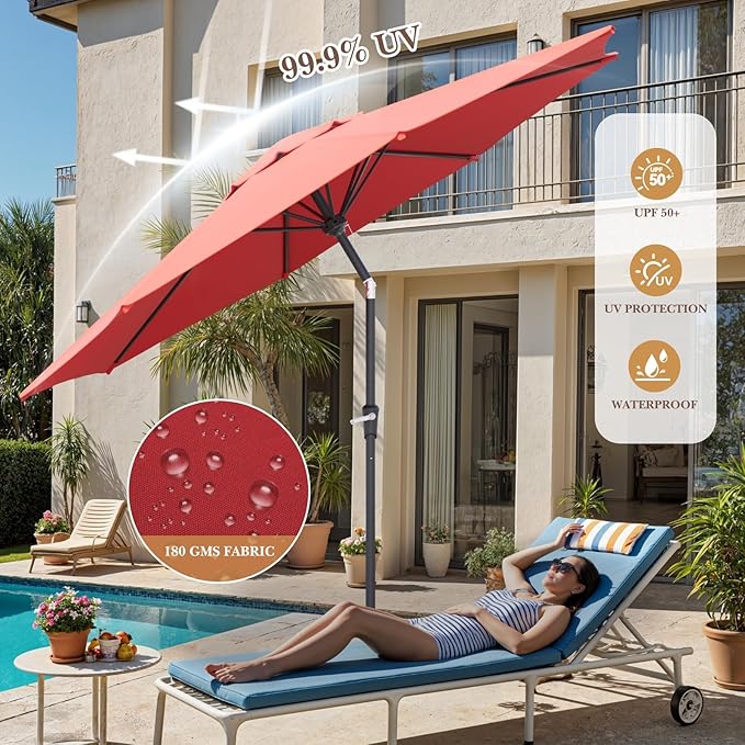 Sannwsg Outdoor Patio Umbrella,Table Umbrella with Push Button Tilt and Crank,Market Umbrella with 8 Sturdy Ribs,Yard Umbrella