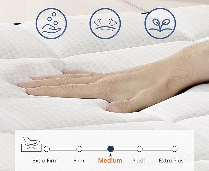 King Size Mattress, 14 Inch Hybrid King Mattress in a Box, Medium Firm Memory Foam and Pocket Springs, Strong Edge Support, Pressure Relief