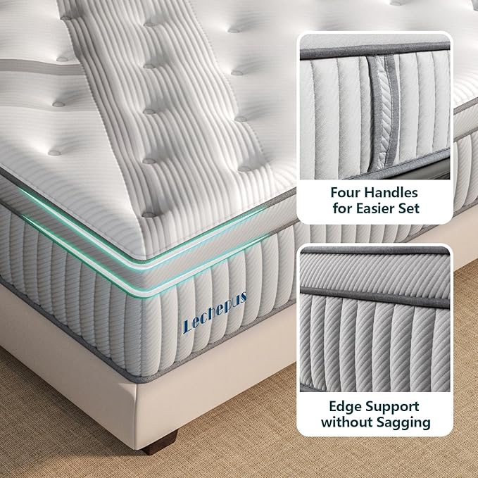 Calking Size Mattress, Lechepus 14Inch Medium Plush California King Mattress in Box, Hybrid with Memory Foam & 7-Zone Individual Pocket Spring, Supportive & Pressure Relief, 72"*84"