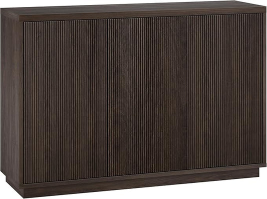 Henn&Hart 48" Fluted Sideboard Buffet Cabinet, Ribbed Wooden Credenza with 3 Doors, Adjustable Shelves, and Cable Management Cut-Outs for Dining Room, Kitchen, Living Room or Entryway, Warm Brown