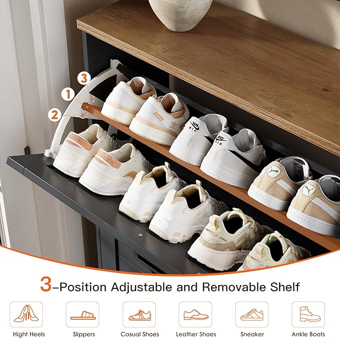 Nicetree Barn Door Shoe Cabinet for Entryway - Modern Farmhouse Shoe Storage Cabinet with 3 Flip Drawers - Slim Hidden Shoe Organizer for 24-32 Pairs - Fits Size 12 Work Boots