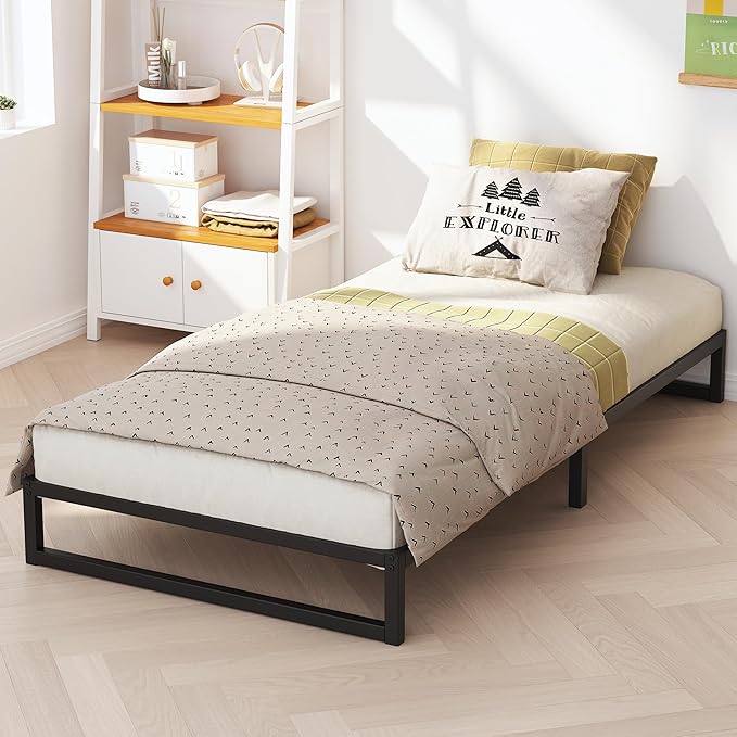 5 Inch Twin Bed Frames, Metal Platform Mattress Foundation with Steel Slat Support, No Box Spring Needed, Easy Assembly, Black