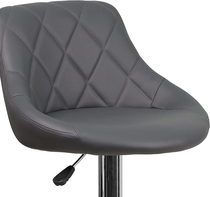 Flash Furniture Contemporary Gray Vinyl Bucket Seat Adjustable Height Barstool with Chrome Base