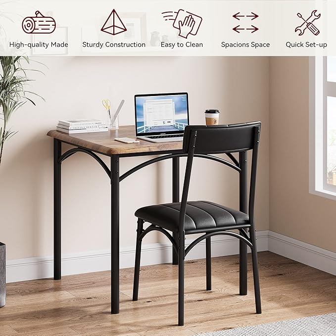 3-Piece Dining Table Set for 2, Kitchen Table Set with 2 Upholstered Chairs, Square Dining Table Set for Apartment, Studio, Small Space, Brown