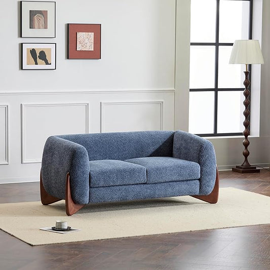 Christopher Knight Home Alma 63" Boucle Loveseat with Wood Legs, 2 Seater Sofa Couches for Living Room, Upholstered Couch Chair, Soft Seating Lounge Sofa Chair, Cozy Loveseat with Armrest, Navy Blue