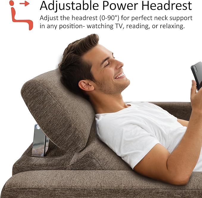 MCombo 62.2'' Reclining Loveseat, Wall Hugger Power Loveseat Recliner Sofa with Adjustable Headrest, USB A & C Charge Ports, Wood Legs, for Living Room (Fabric HL198M1)(Coffee)