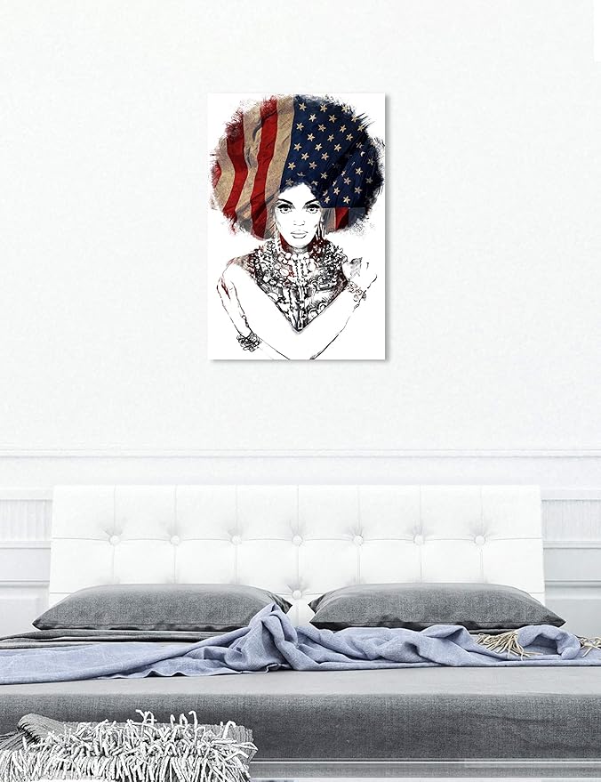 The Oliver Gal Artist Co. People and Portraits Wall Art Canvas Prints 'New American Woman' Home Décor, 30 in x 45 in, White, Black