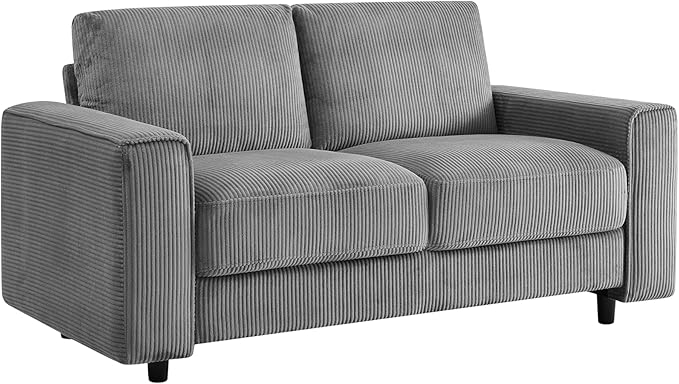 AC Pacific Derek 3 Piece Modern Corduroy Couches for Living Room, Tufted Sofas with Plush Upholstery, High-Density Foam, Sleek Black Legs, Durable Wooden Frame, Sofa, Loveseat and Chair Set, Grey