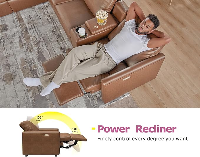 AMERLIFE Dual Power Recliner, Reclining Sectional Couch with Console, Loveseat Anti-Scratch Leathaire Modular Couch with Cup Holder& USB Port, Brown