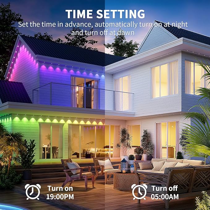 mw Permanent Outdoor Lights for House, 50ft RGB+IC Smart Outdoor Decor, 50 Scene Modes, App/Remote Control, IP68 Waterproof, House Eave Lights for Halloween, Christmas, Party Decor