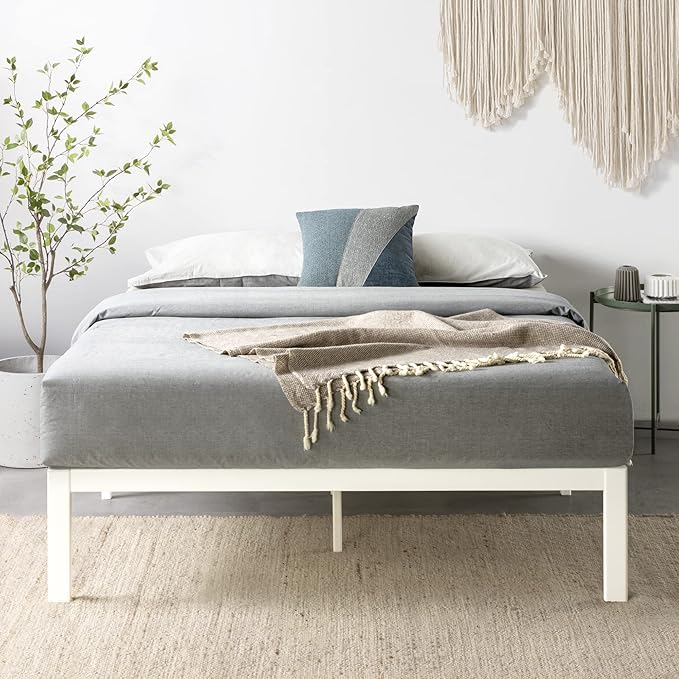 Mellow Rocky Base E 14" Platform Bed Heavy Duty Steel White, w/ Patented Wide Slats (No Box Spring Needed)- Cal King
