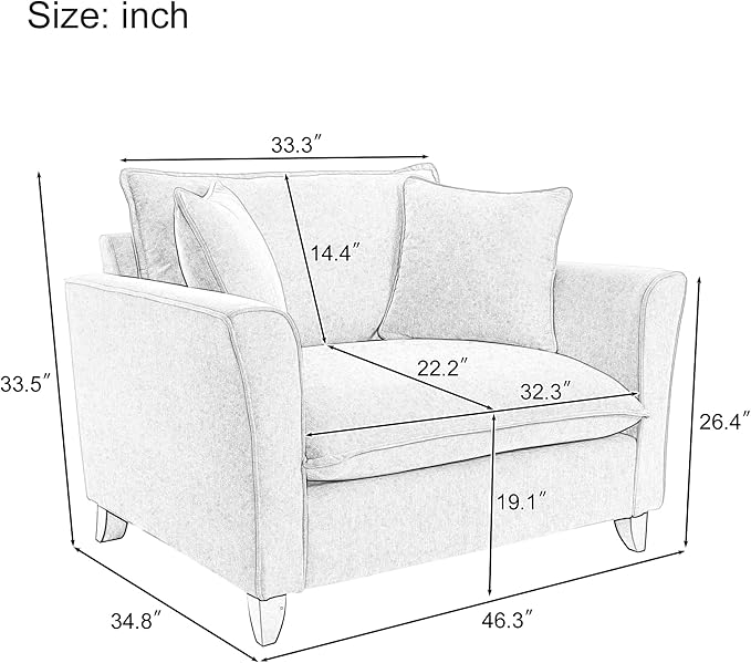 Merax 46.3" Chenille Accent Chair, Oversized Reading Armchair w/2 Pillows, Modern Corner Single Cloud Sofa Arm Chairs, Comfortable Living Room Deep Cushion Seating for Office & Apartment, Pale Pink