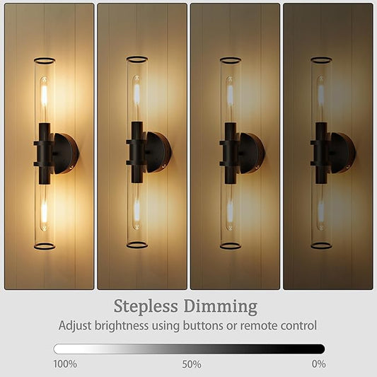 Wireless Wall Sconce with Remote Control, Black Dimmable Rechargeable Battery Sconces Wall Decor Set of 2 with Timer Function for Living Room, Bedroom, Bathroom, Hallway, Entryway 3000K
