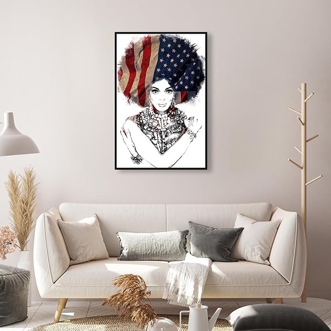 The Oliver Gal Artist Co. People Framed Wall Art Canvas Prints 'New American Woman' Portraits Home Décor, 20" x 30", White, Black