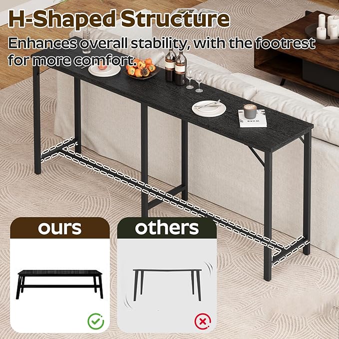 70.9" Bar Table and Chairs Set, Dining Table and Chair Sets, 3 Piece Counter Height Table and 2 Stools, Kithcen Table for Home Restaurant, Bar, Black BT09BB