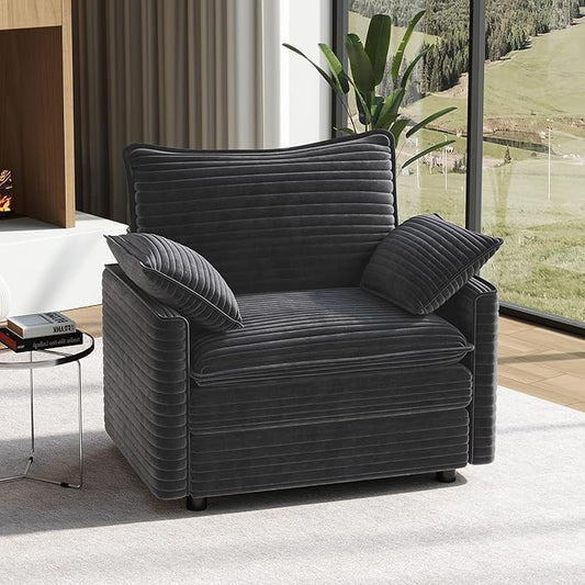 Vesgantti 40" Single Seat Sofa, Comfy Cloud Couch Deep Seat Upholstered Couch Corduroy Modern Sofa with Armrest Pillow, Easy Assembly for Living Room, Bedroom and Apartment, Gray | Sink-in Comfort, Height Adjustable, Easy Rearrangement, Extra-deep Otto...