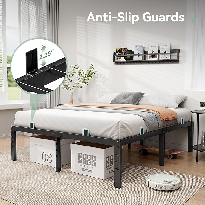 BedsPick 14 Inch Queen Bed Frame, Metal Platform Bed Frame Queen Size with 6 Anti-Slip Mattress Retainers, Heavy Duty Sturdy Mattress Foundation, Easy Assembly, Noise Free, No Box Spring Needed, Black