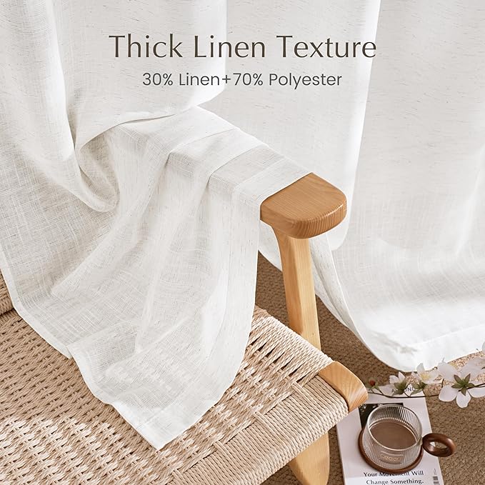 NICETOWN Semi Sheer Linen Curtains 84 inches Long 2 Panels Set for Bedroom, Grommet Privacy with Light Filtering Window Treatments Airy & Breathable for Living Room, W52 x L84, 2 Panels