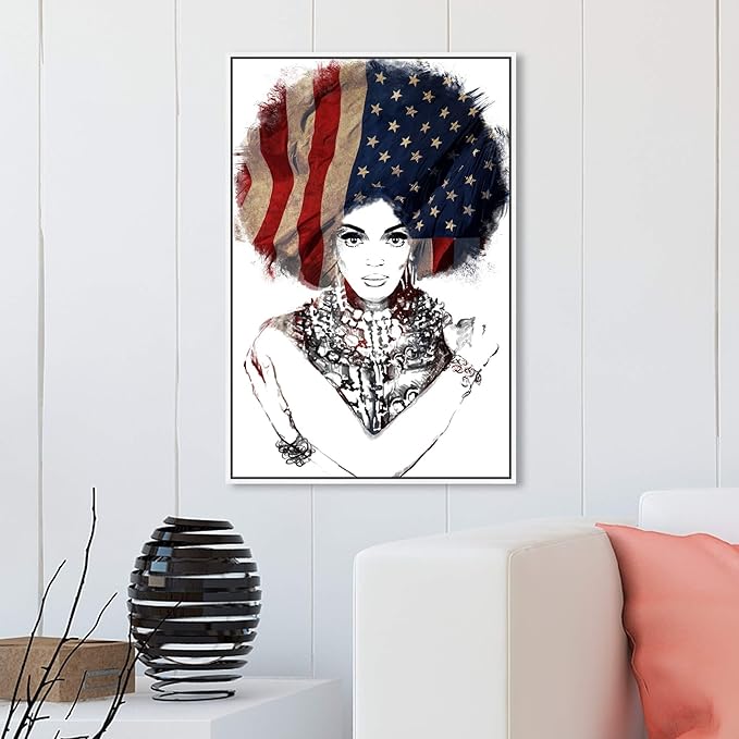 The Oliver Gal Artist Co. People Framed Wall Art Canvas Prints 'New American Woman' Portraits Home Décor, 20" x 30", White, Black