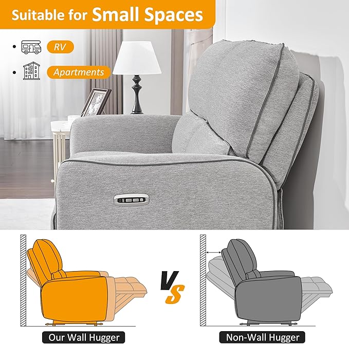 MCombo 60" Wall Hugger Power Loveseat Recliner Sofa with Adjustable Headrest, RV Reclining Loveseat with USB and Type C Charge Ports for Living Room 6924 (Light Grey, Loveseat)