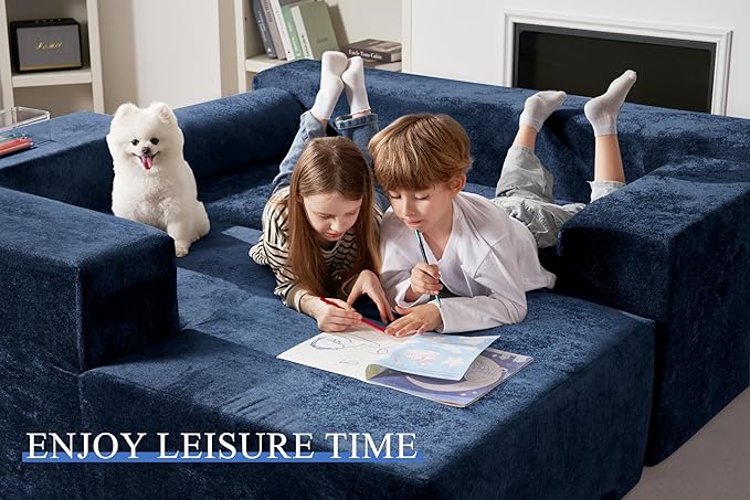 HABUTWAY 105" L-Shape Modular Sectional Sofa Couch for Living Room,No Assembly Required,Modular Comfy Sofa with Deep Seat for Living Room Bedroom,Luxury Distressed Velvet(Left,Blue)