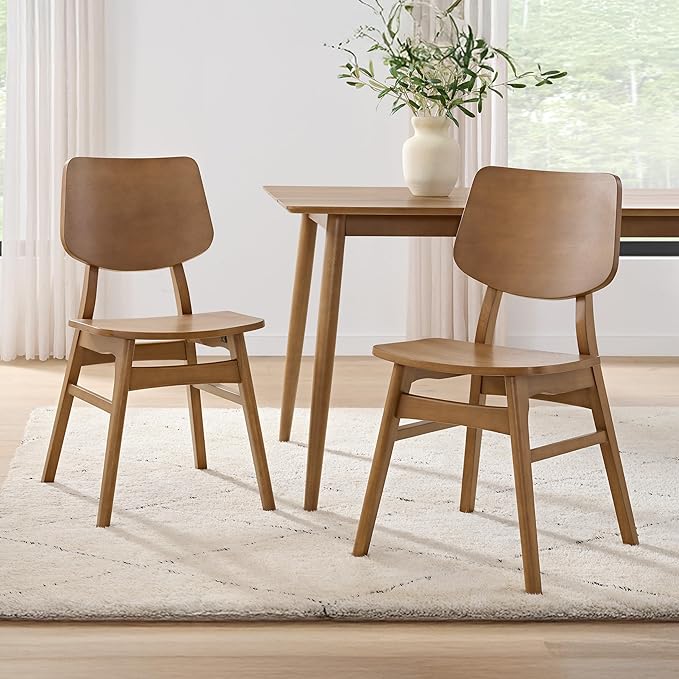 Alaterre Furniture Calais Dining – Mid Century Modern Set of 2 Dining Chairs – Solid Wood Chair Set with Minimalist Design for Dining Room or Kitchen (Pecan Finish)